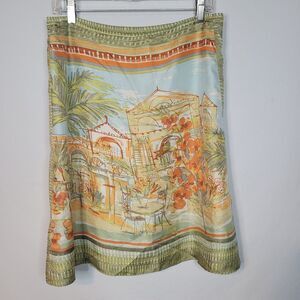 Sigrid Olsen 100% Silk Skirt Size 8 Artsy Outdoor Italian Cafe Side Zip Resort
